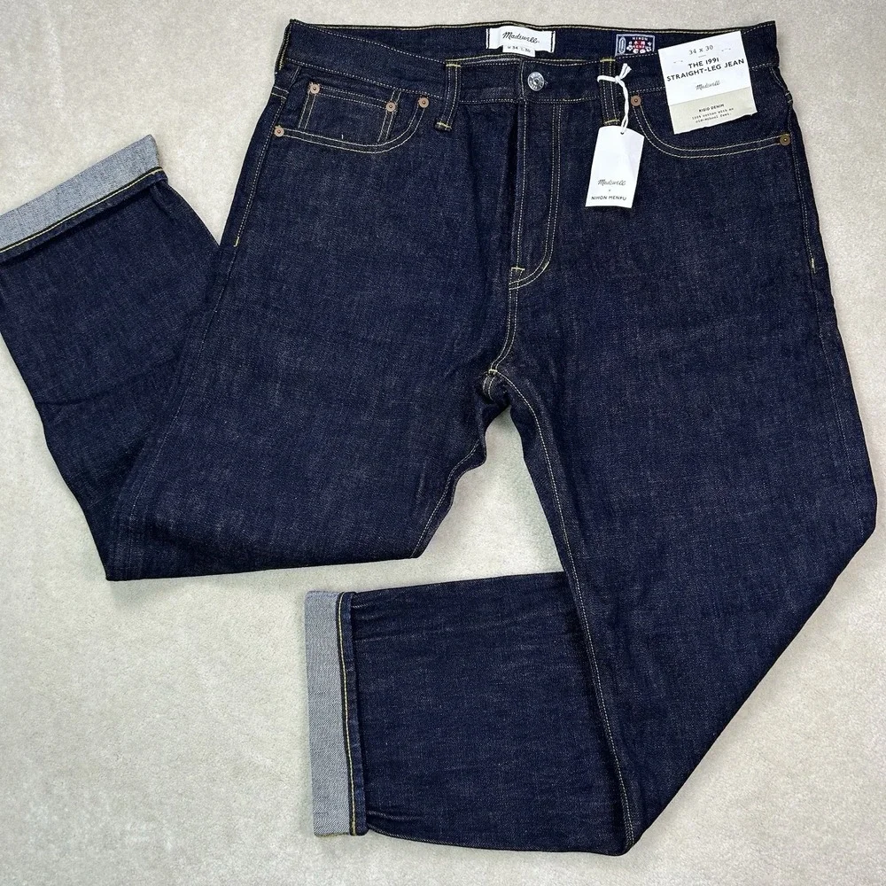 Madewell Straight Leg Jeans Men 34x30 Japanese Selvedge Denim Nihon Menpu Indigo